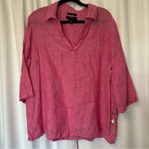 Tahari Linen Shirt Blouse Women's Plus Size 1X Pink Top Mother Of Pearl Buttons